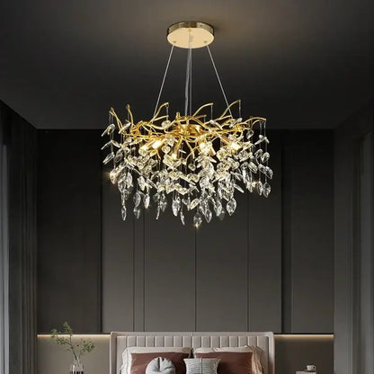 Golden branch crystal chandelier for living room and bedroom