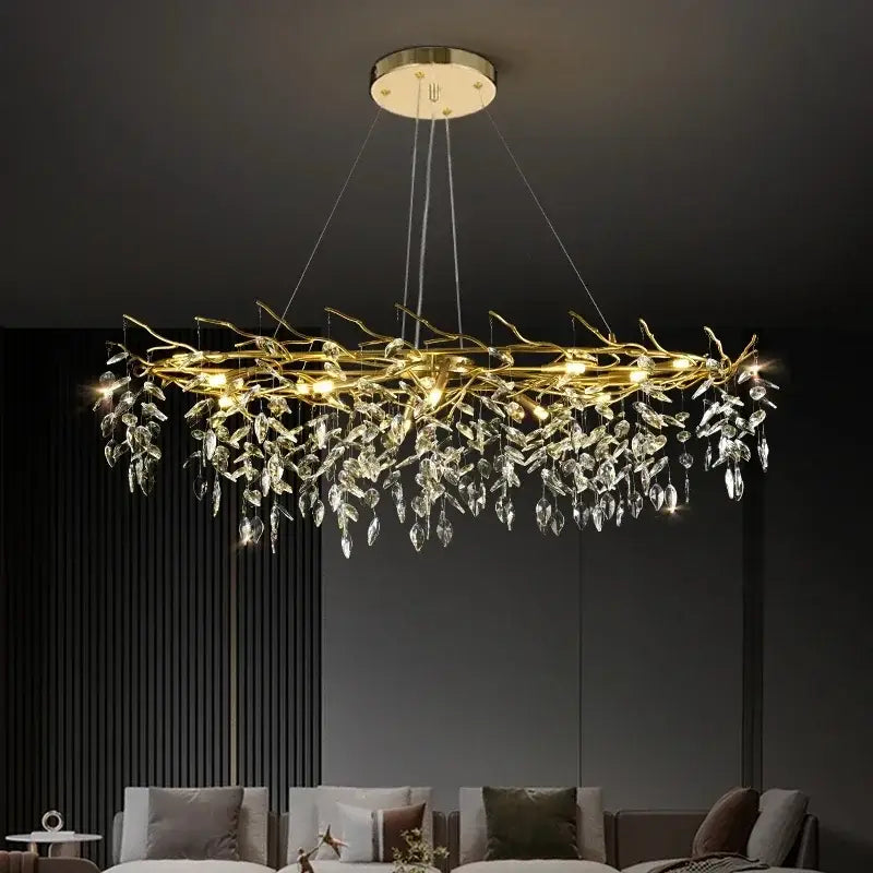 Golden branch crystal chandelier for living room and bedroom