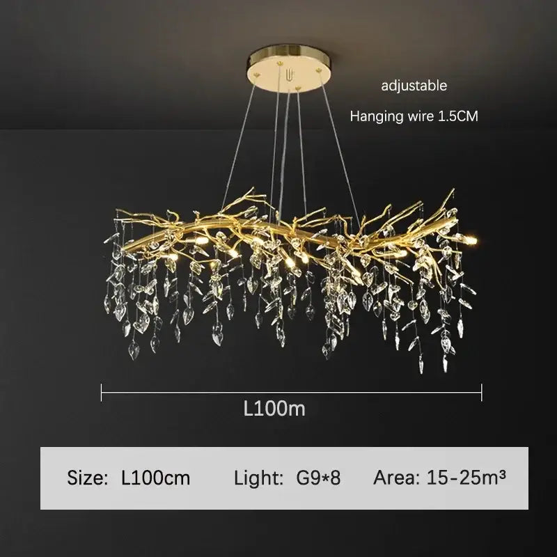 Golden branch crystal chandelier for living room and bedroom