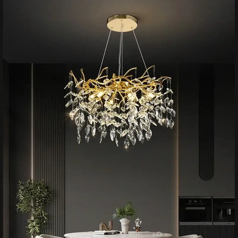 Golden branch crystal chandelier for living room and bedroom