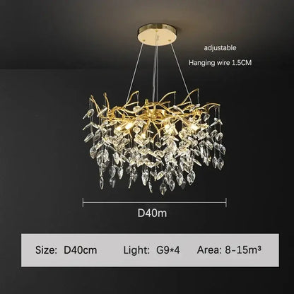 Golden branch crystal chandelier for living room and bedroom