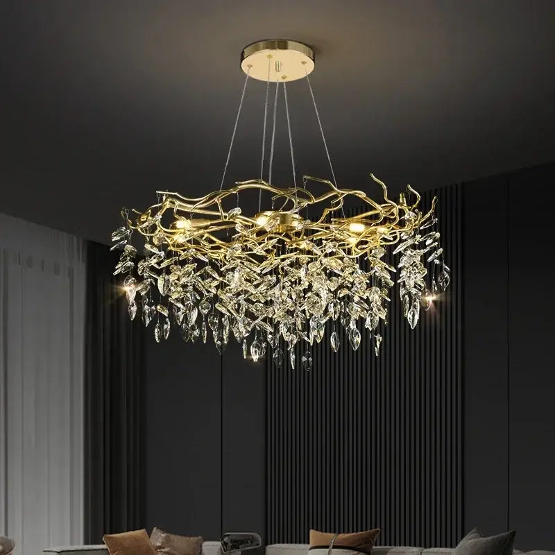 Golden branch crystal chandelier for living room and bedroom