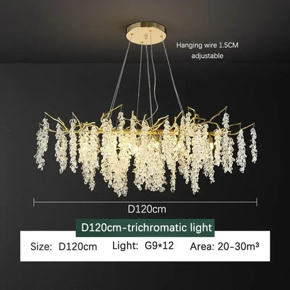 Golden branch crystal chandelier living room grapevine light