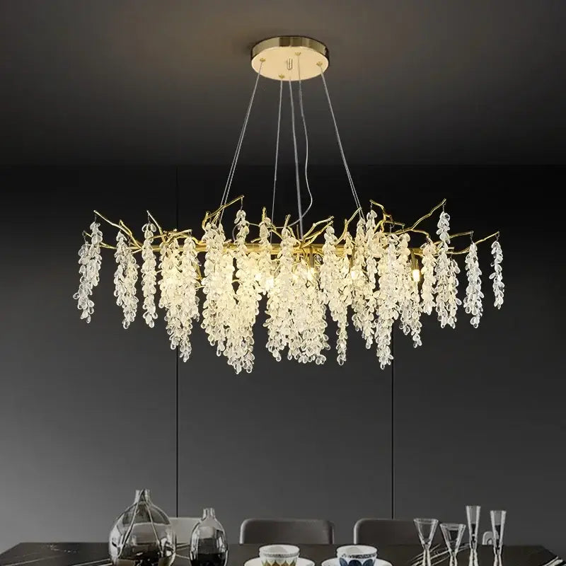 Golden branch crystal chandelier living room grapevine light