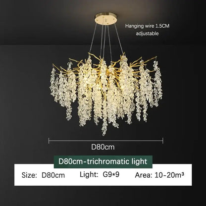 Golden branch crystal chandelier living room grapevine light