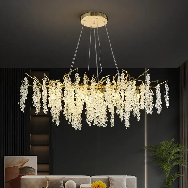 Golden branch crystal chandelier living room grapevine light