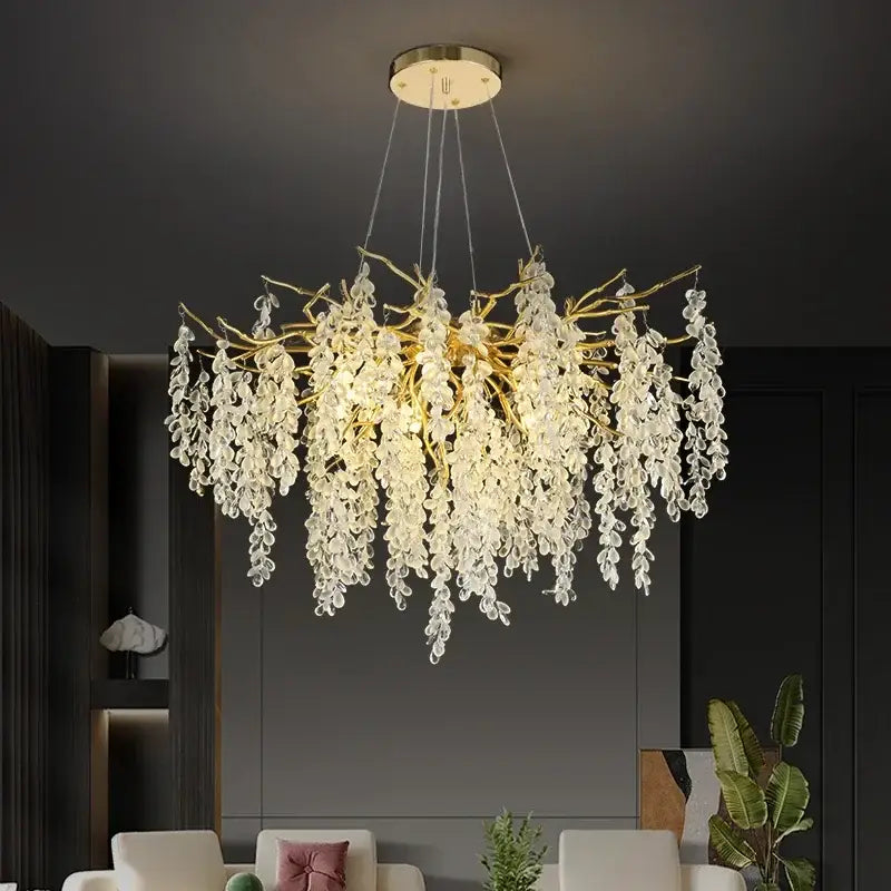 Golden branch crystal chandelier living room grapevine light