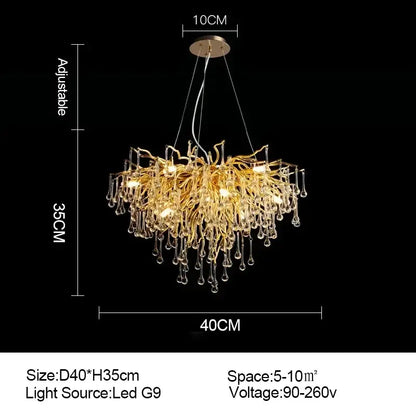 Golden branch crystal chandelier – living room luxury lighting