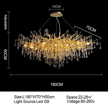 Golden branch crystal chandelier – living room luxury lighting