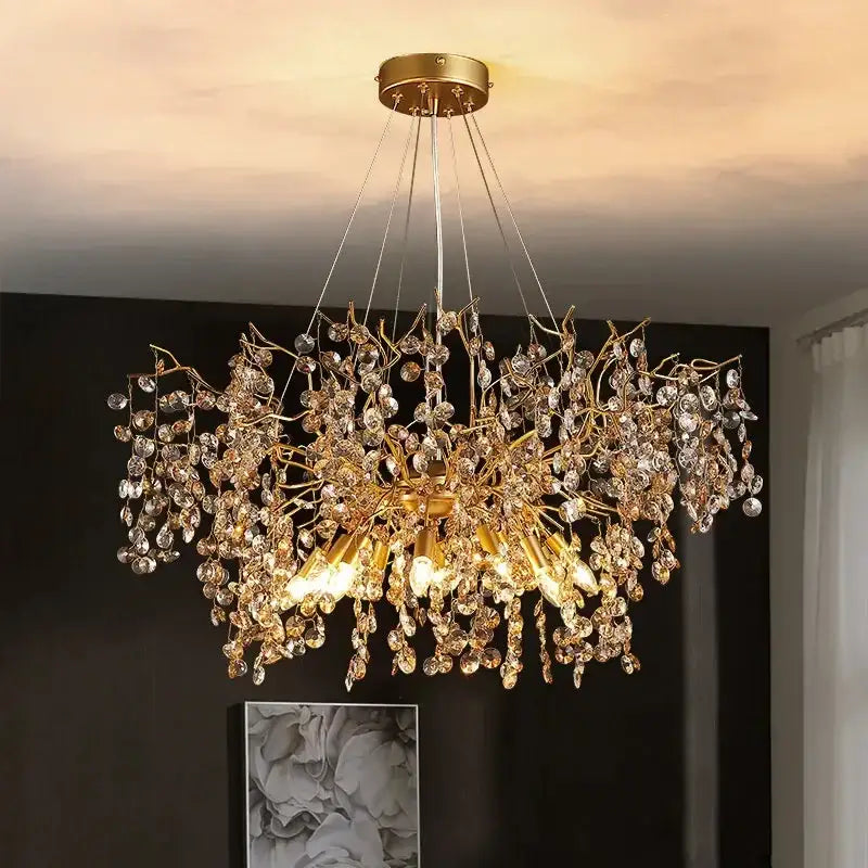 Golden branch crystal led chandelier dining room luxury lamp