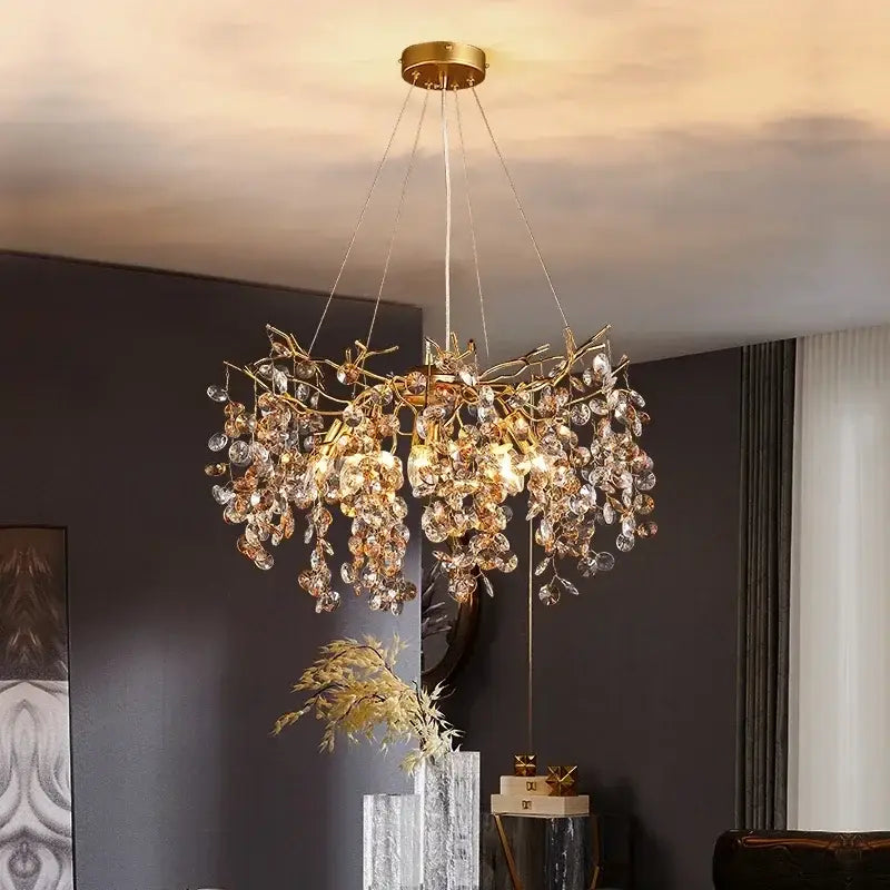 Golden branch crystal led chandelier dining room luxury lamp