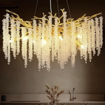 Golden branch crystal metal chandelier dining room hanging lamp