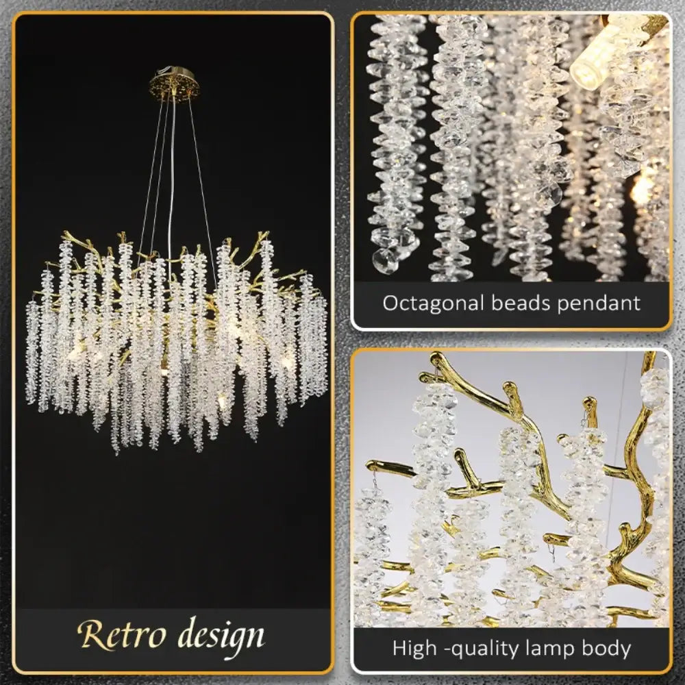 Golden branch crystal metal chandelier dining room hanging lamp