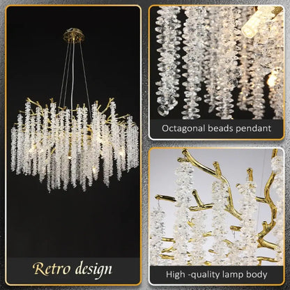 Golden branch crystal metal chandelier dining room hanging lamp