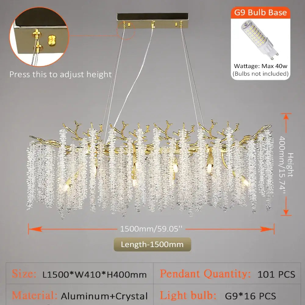 Golden branch crystal metal chandelier dining room hanging lamp