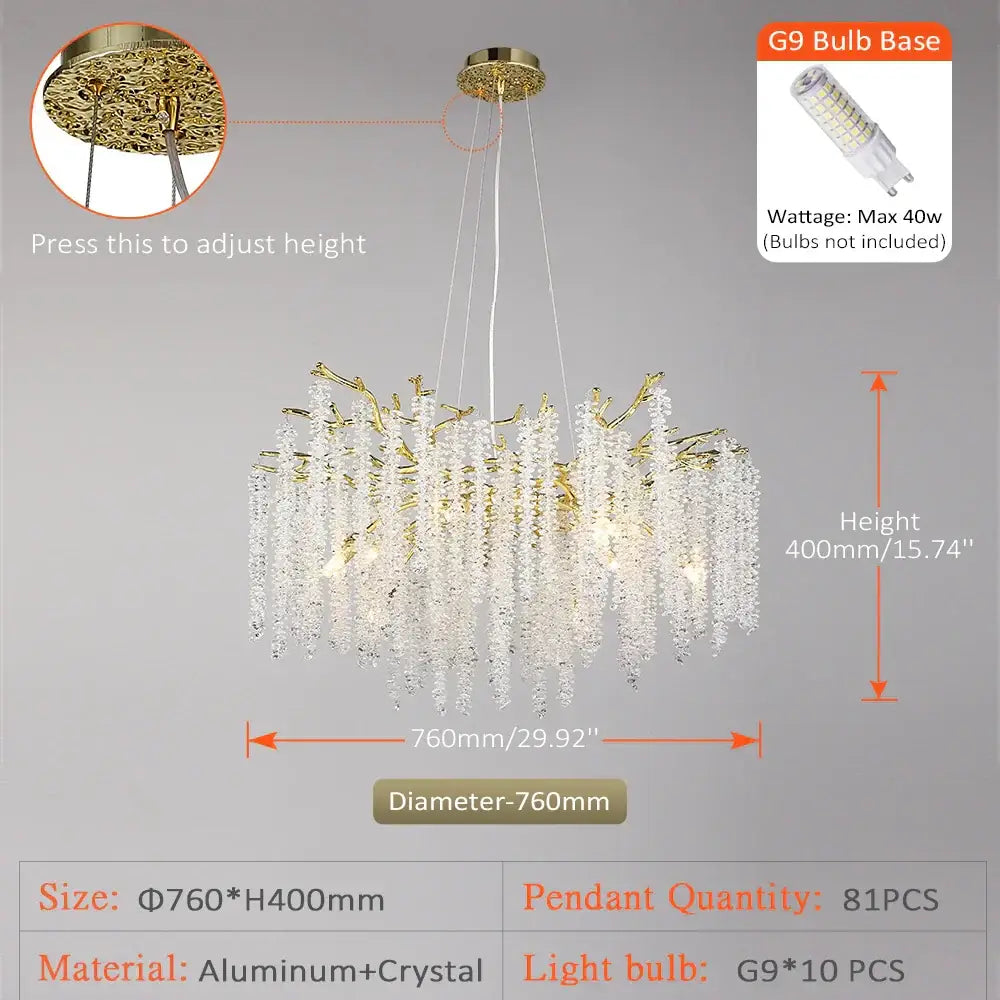 Golden branch crystal metal chandelier dining room hanging lamp