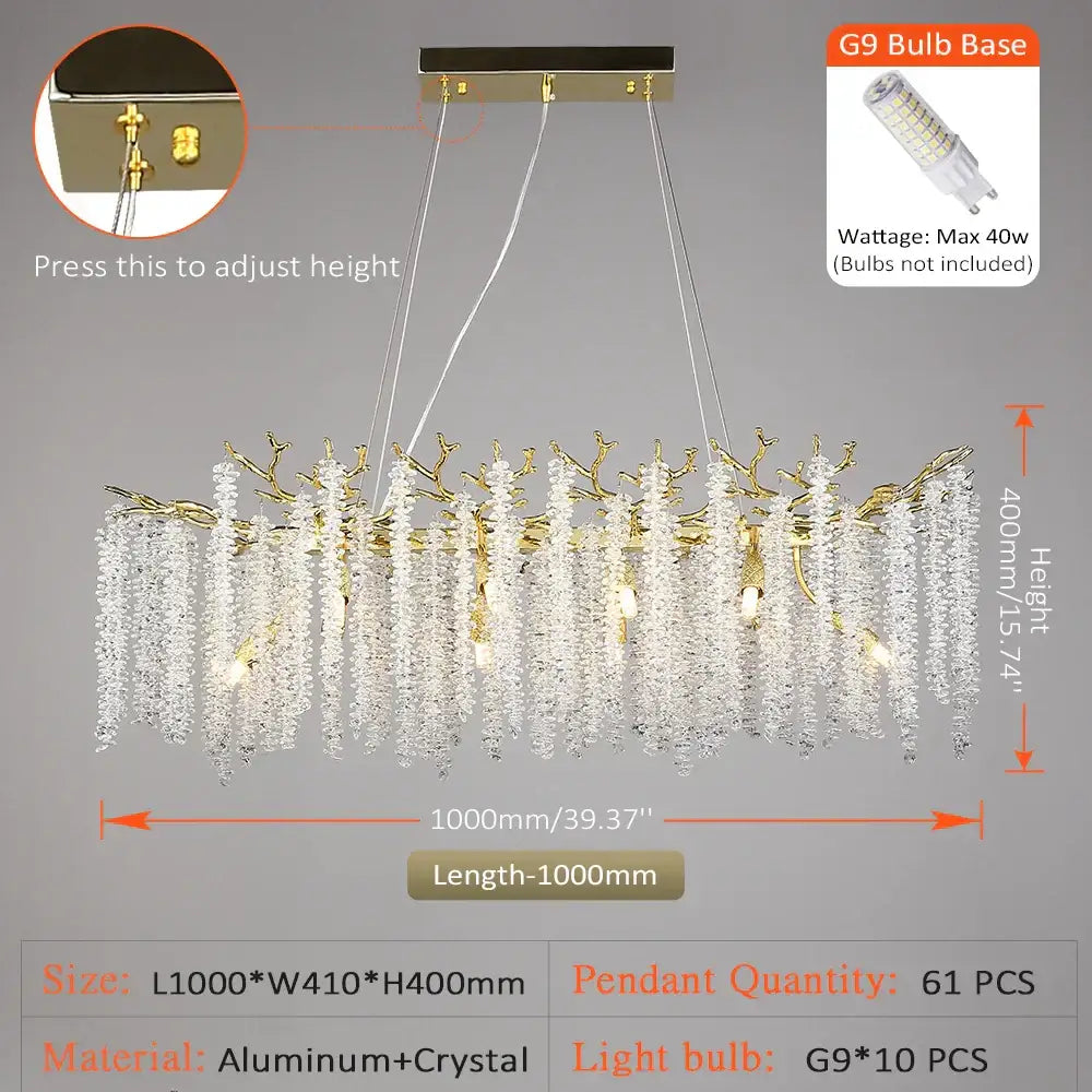 Golden branch crystal metal chandelier dining room hanging lamp