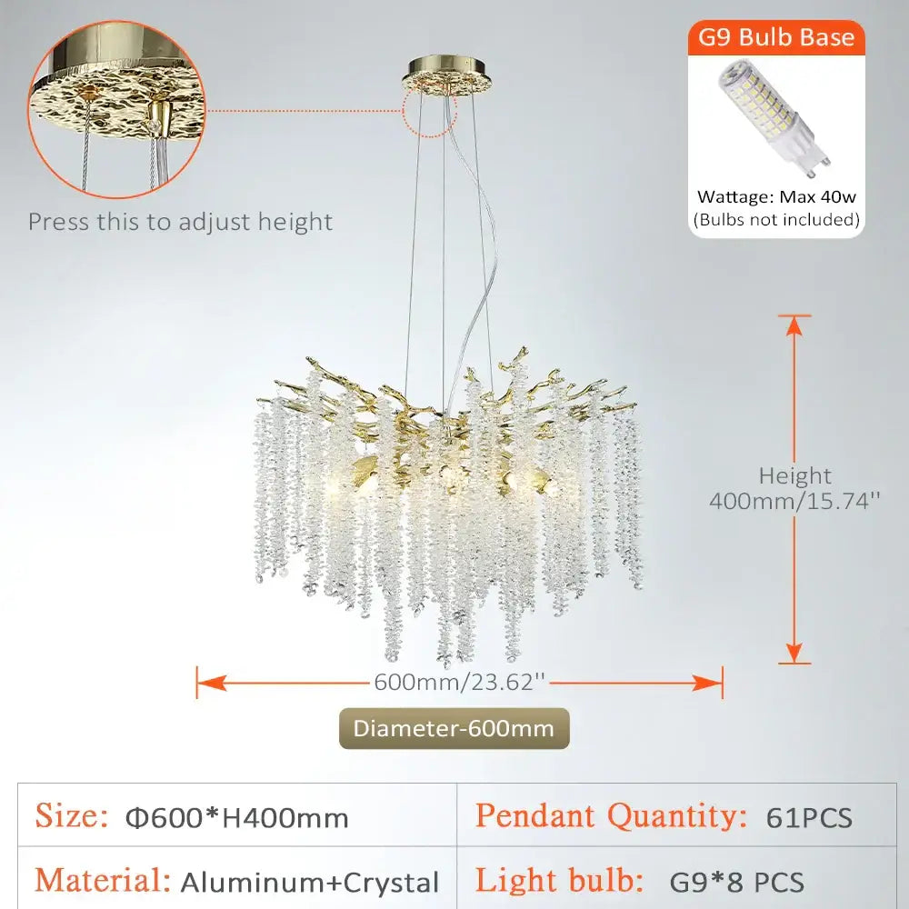 Golden branch crystal metal chandelier dining room hanging lamp