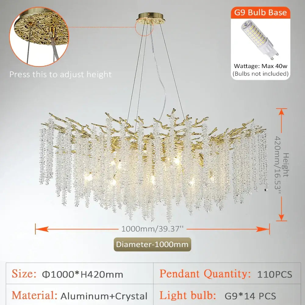 Golden branch crystal metal chandelier dining room hanging lamp