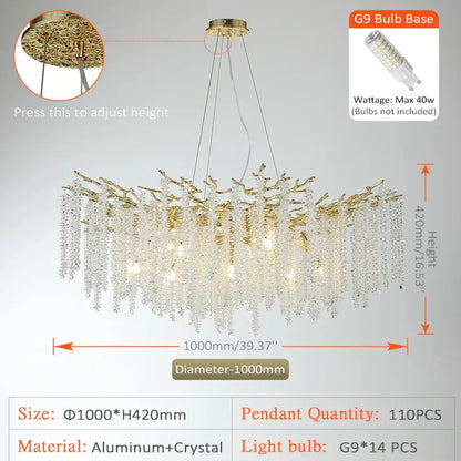 Golden branch crystal metal chandelier dining room hanging lamp