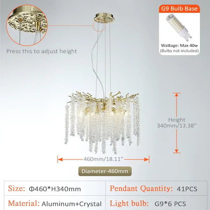 Golden branch crystal metal chandelier dining room hanging lamp