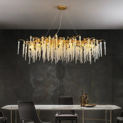 Golden branch crystal tassel chandelier dining room pendant light