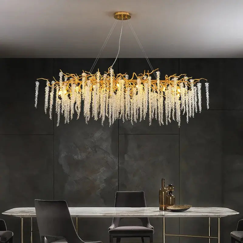 Golden branch crystal tassel chandelier dining room pendant light