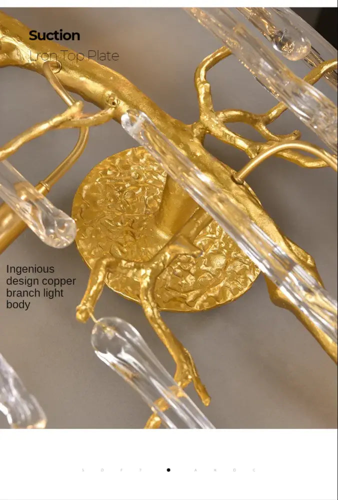 Golden branch crystal wall lamp bedroom art light