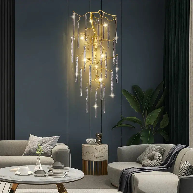 Golden branch crystal wall lamp bedroom art light