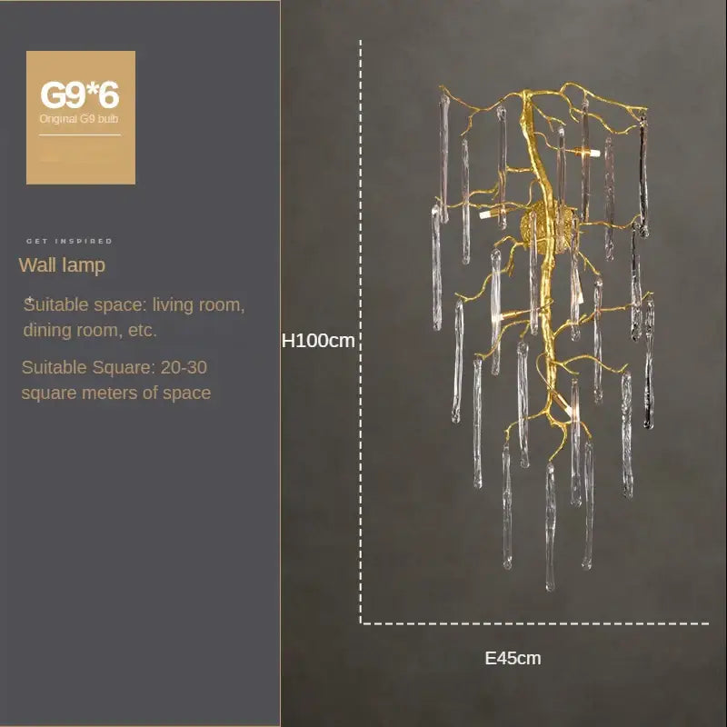 Golden branch crystal wall lamp bedroom art light