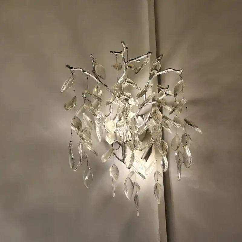 Golden branch crystal wall lamp living room leaf sconce
