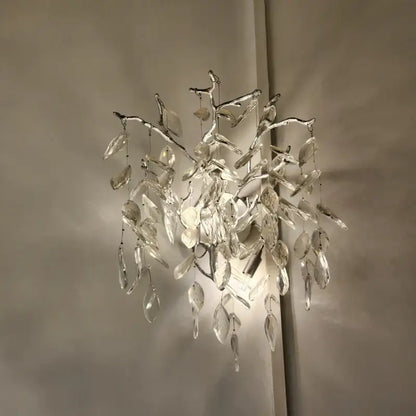 Golden branch crystal wall lamp living room leaf sconce