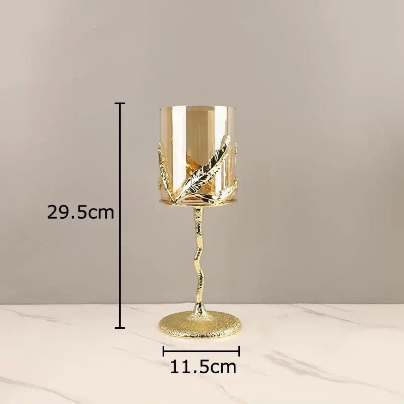 Golden branches candle holders dining room gold leaf glass decor