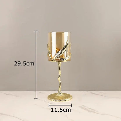 Golden branches candle holders dining room gold leaf glass decor