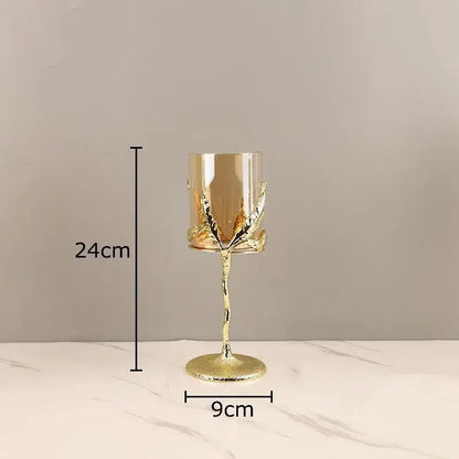 Golden branches candle holders dining room gold leaf glass decor