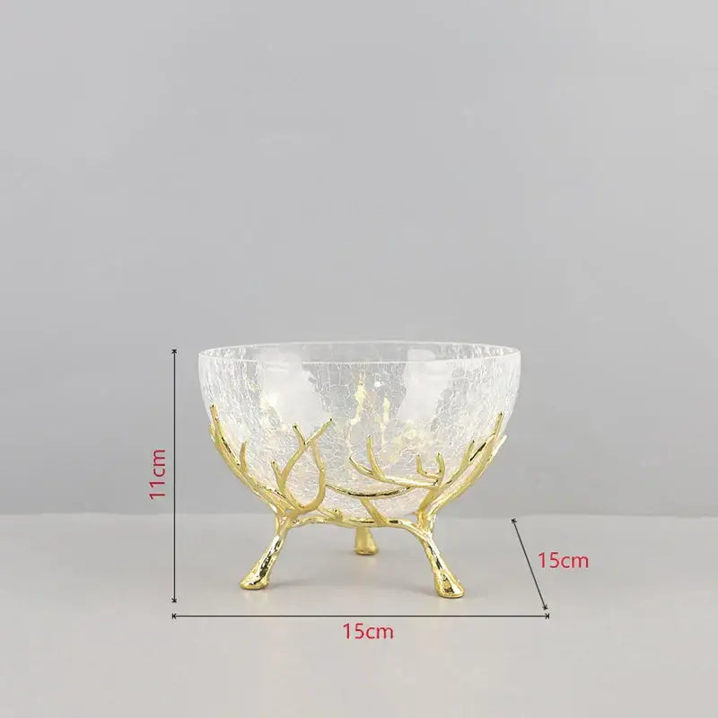 Golden branches crackled glass bowl set kitchen decor