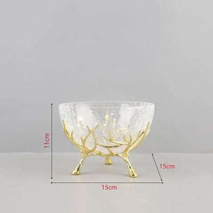 Golden branches crackled glass bowl set kitchen decor