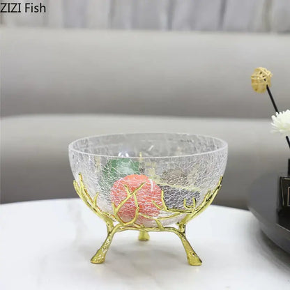 Golden branches crackled glass bowl set kitchen decor