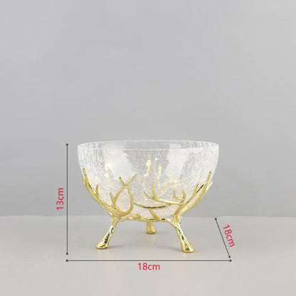Golden branches crackled glass bowl set kitchen decor