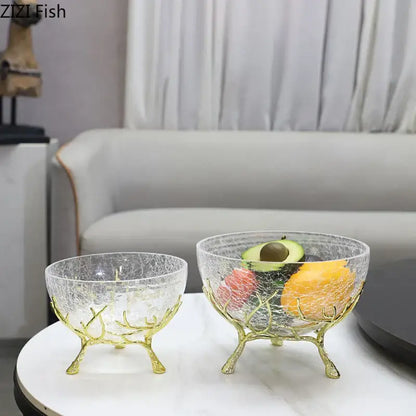 Golden branches crackled glass bowl set kitchen decor