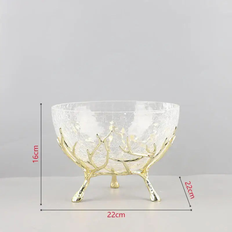 Golden branches crackled glass bowl set kitchen decor