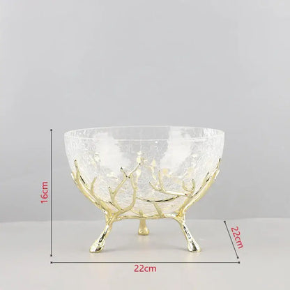 Golden branches crackled glass bowl set kitchen decor
