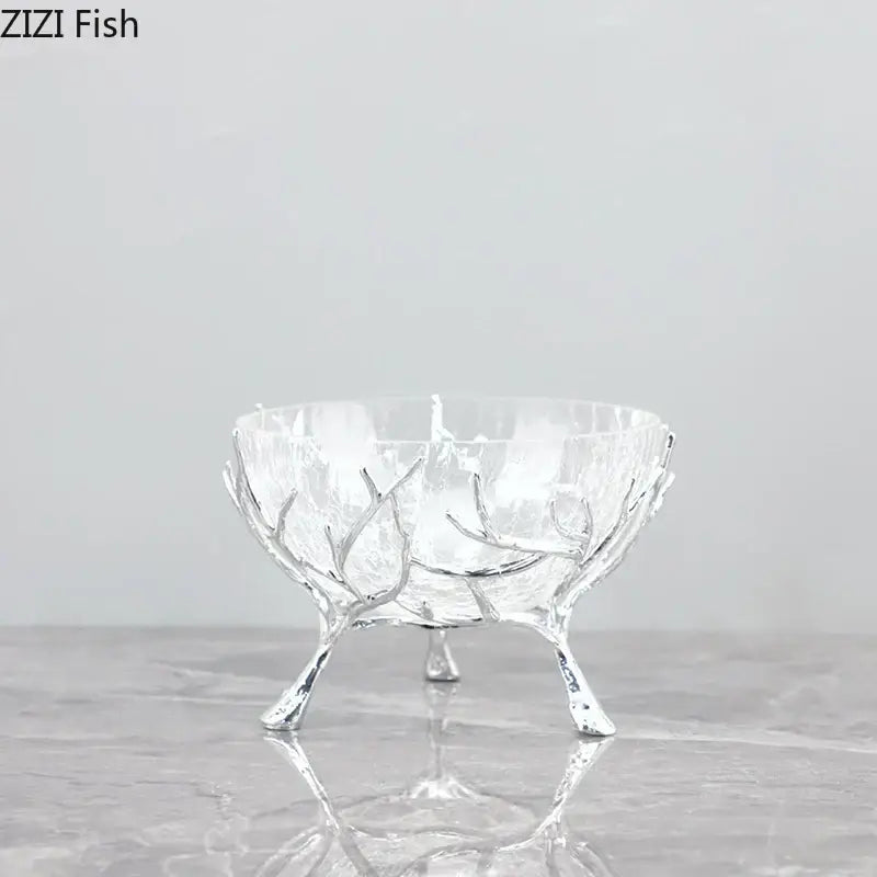 Golden branches crackled glass bowl set kitchen decor