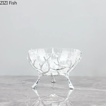 Golden branches crackled glass bowl set kitchen decor