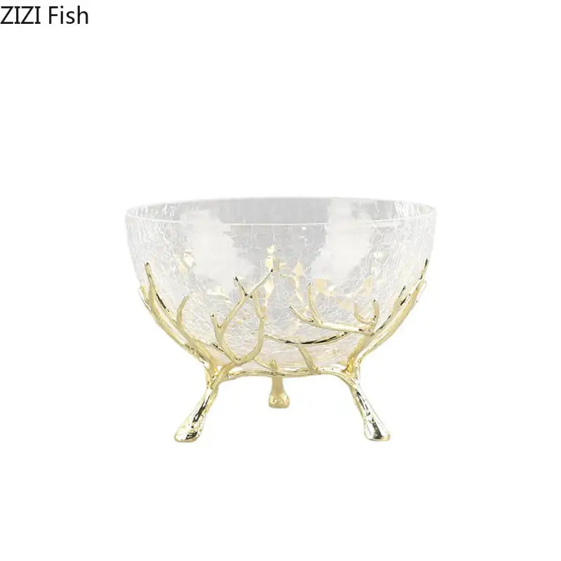 Golden branches crackled glass bowl set kitchen decor