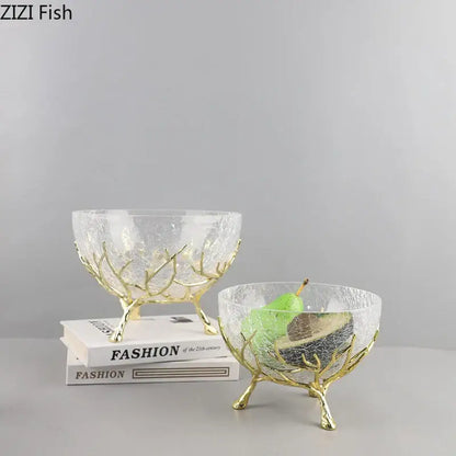 Golden branches crackled glass bowl set kitchen decor
