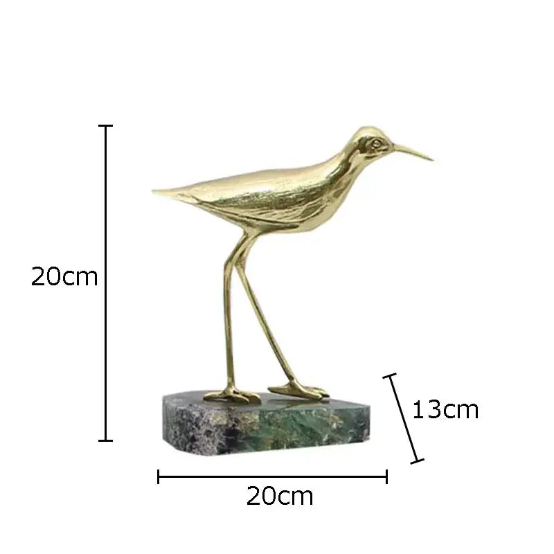 Golden brass bird marble base desk ornament living room statues