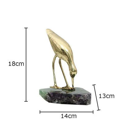 Golden brass bird marble base desk ornament living room statues
