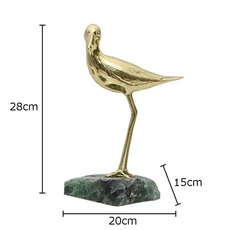 Golden brass bird marble base desk ornament living room statues