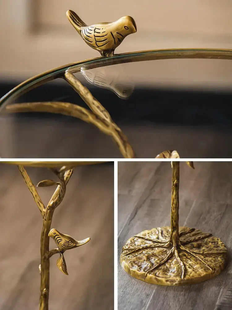 Golden brass bird tree side table living room decor